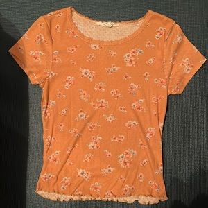 Hippie rose orange floral print lace shirt